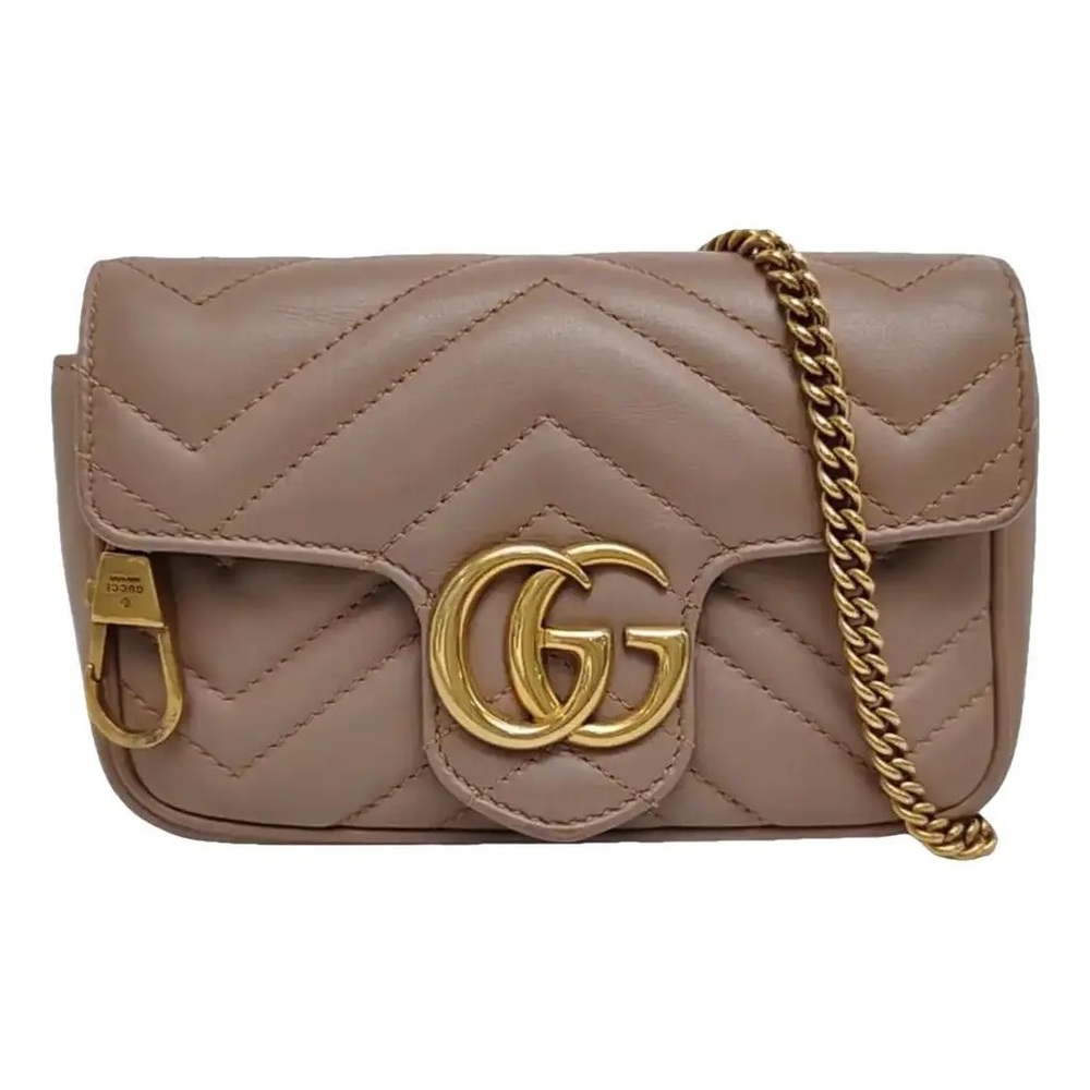 Auth.Gucci Marmont Taupe Mini Bag with Gold Chain